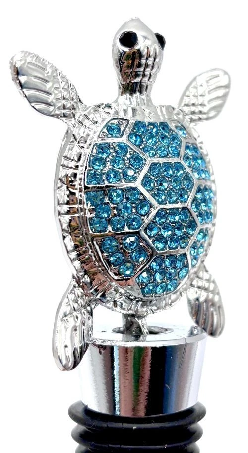 Nuevo tapón de botella de vino tortuga marina estrás azul costero barware océano nuevo Foto 2 de 3