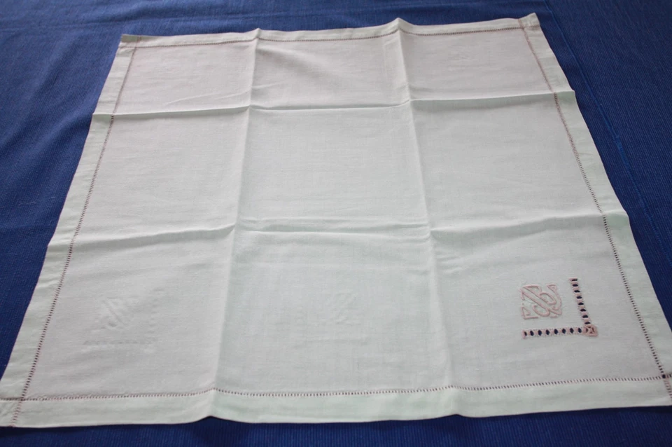 Service de table N°2 nappe 145 x 230 cm + 12 serviettes en coton vert Monogramme - Photo 4/4