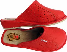 Pantolette - Hausschuhe - Latschen  Gr.38, Echt LEDER, Rot  (PL.8.8.354) 