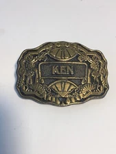 Vtg 1970’s ODEN INC “ KEN” Brass Belt Buckle 3” X 2”