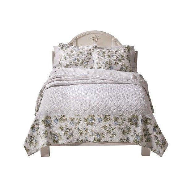 New Simply Shabby Chic Twin Quilt Floral Bedspread - Blue roses