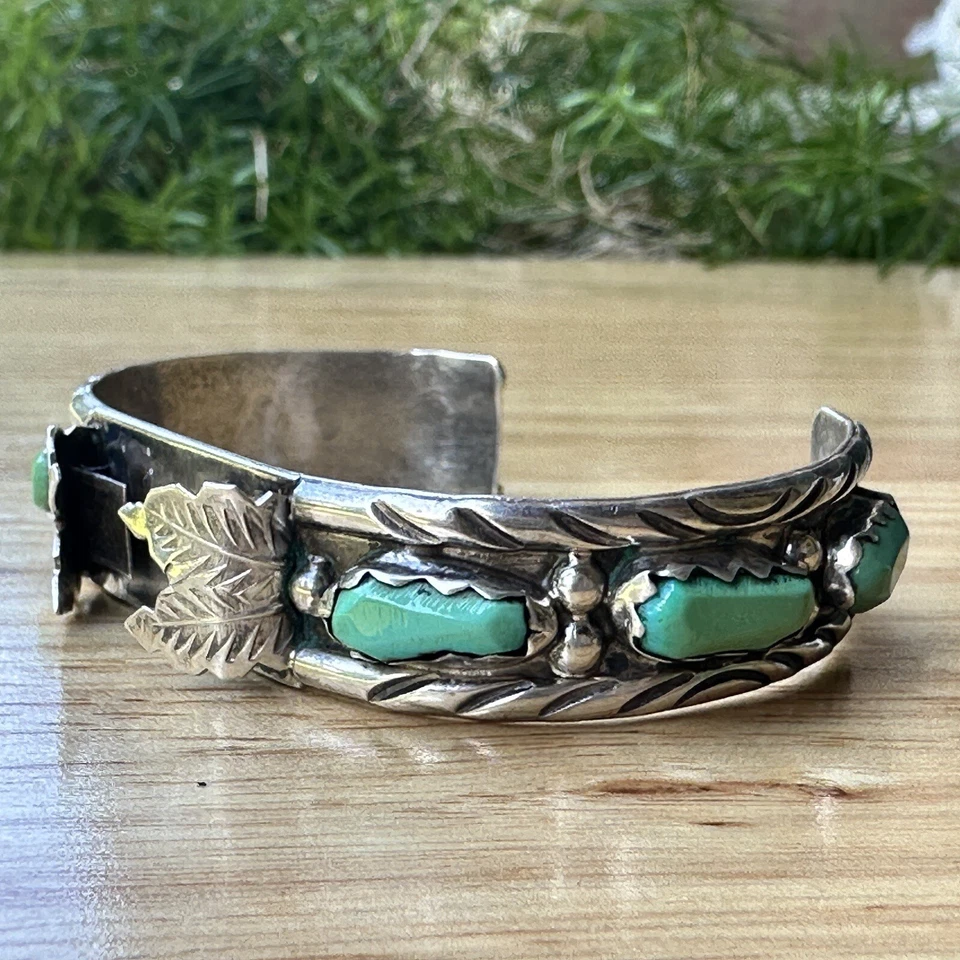 Zuni Wayne Cheama Cuff Watch Band Sterling Silver Turquoise Signed 19.5g Sz 5.5 - Image 2 of 4