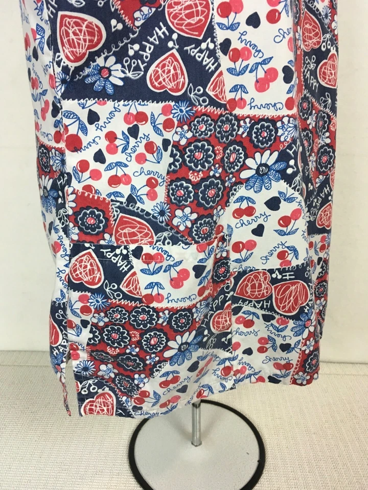 Barco Womens Scrub Top Size S White Blue Red Hearts Cherries Pockets V neck - Image 3 of 4