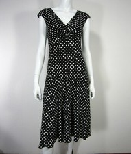 LAUREN RALPH LAUREN SHORT SLEEVE DRESS SZ 4 POLKA DOT BLACK V NECK GREEN LABEL