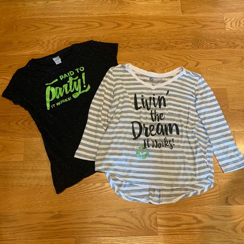 It Works! Wraps Set of 2 Womens Shirts Long Short Sleeve Sparkle Size 2XL XXL XL