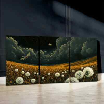 3pcs  Dandelion Flower Field & Cloudy Night Sky Canvas Unframed