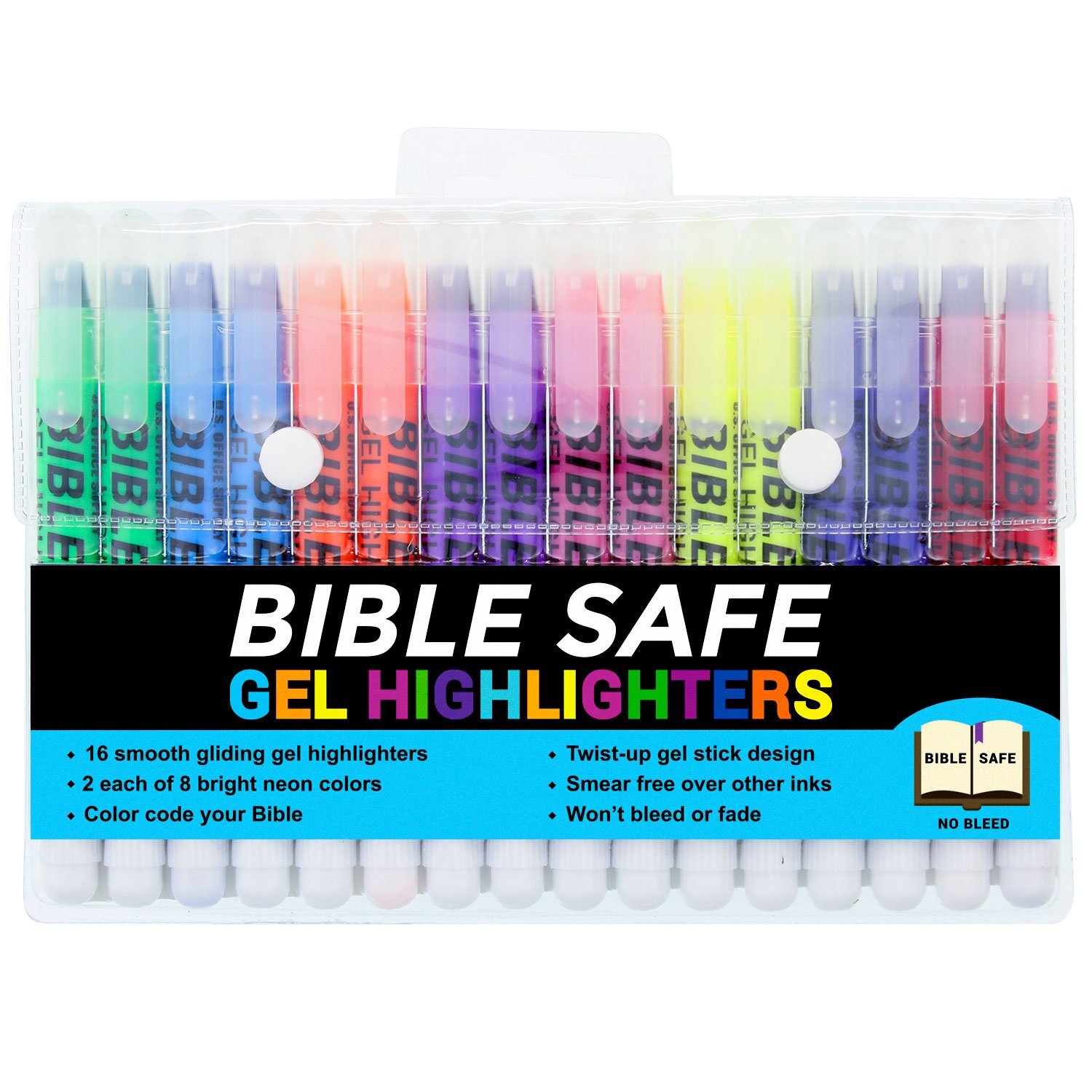 Bible Safe Gel Highlighters Pack of 16-2 Sets of 8 Bright Neon Fluorescent-image