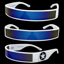 SPACE ROBOT RAVER COSTUME CYCLOPS FUTURISTIC Party SUN GLASSES Thin White Frame