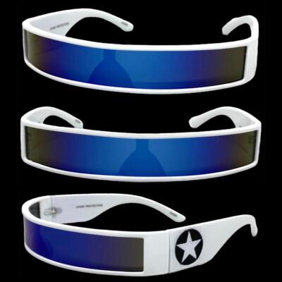 SPACE ROBOT RAVER COSTUME CYCLOPS FUTURISTIC Party SUN GLASSES Thin White Frame