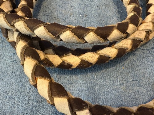 Whip Rodeo Checkered Brown & White Leather Bull Whip 9ft - Picture 8 of 11