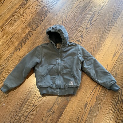 Berne Coat Quilted Lined Jacket Canvas Brown M Youth 10-12 Hooded Farm Coat 