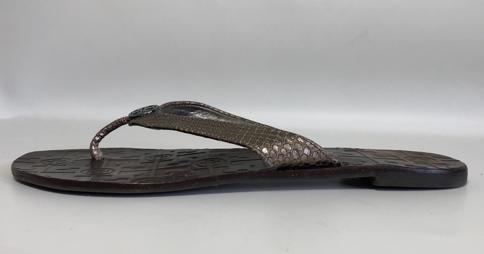 Tory Birch Metallic Grey Python Embossed Leather … - image 13