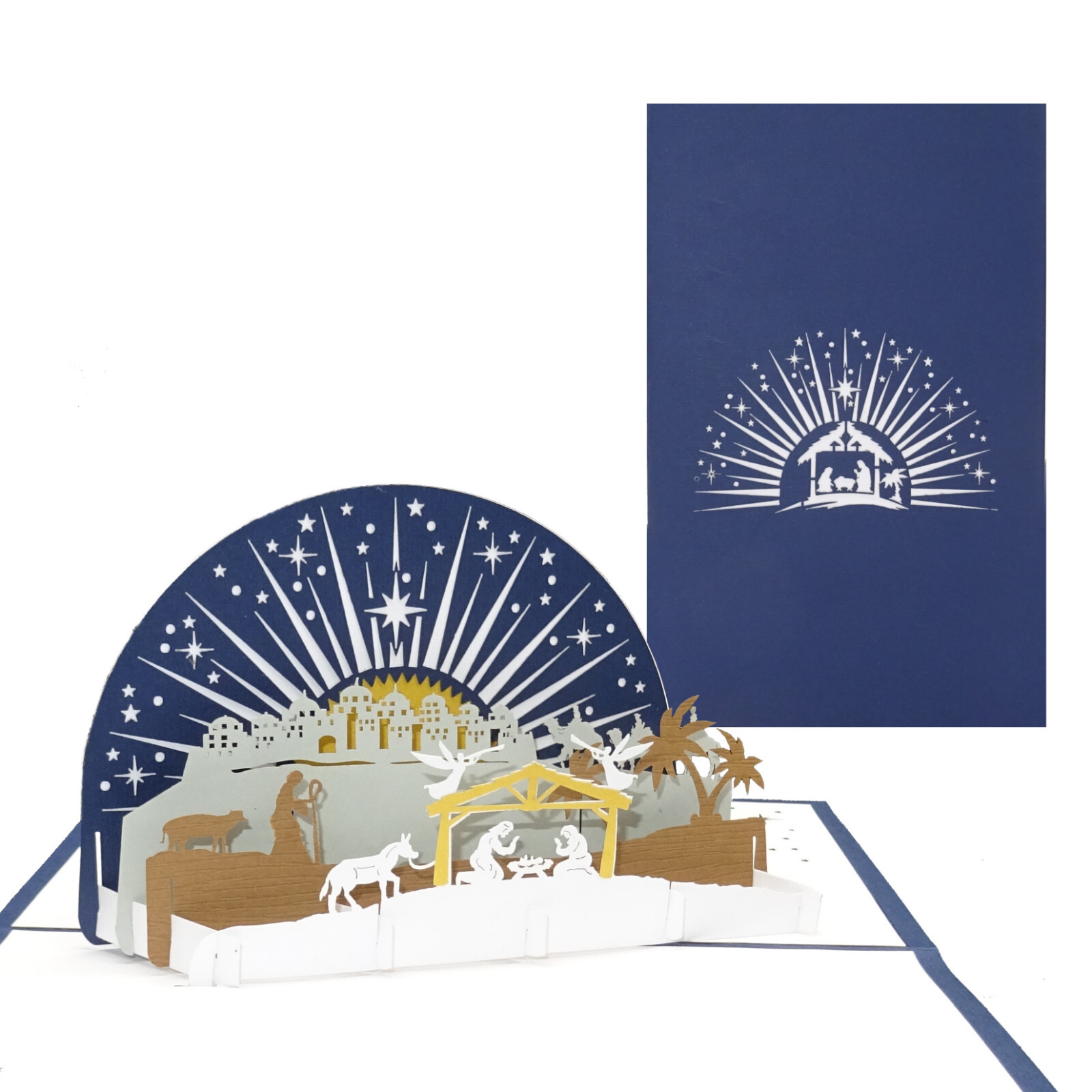 Pop Up Weihnachtskarte „Krippe mit Stern“ - 3D Weihnachtskarte mit Umschlag