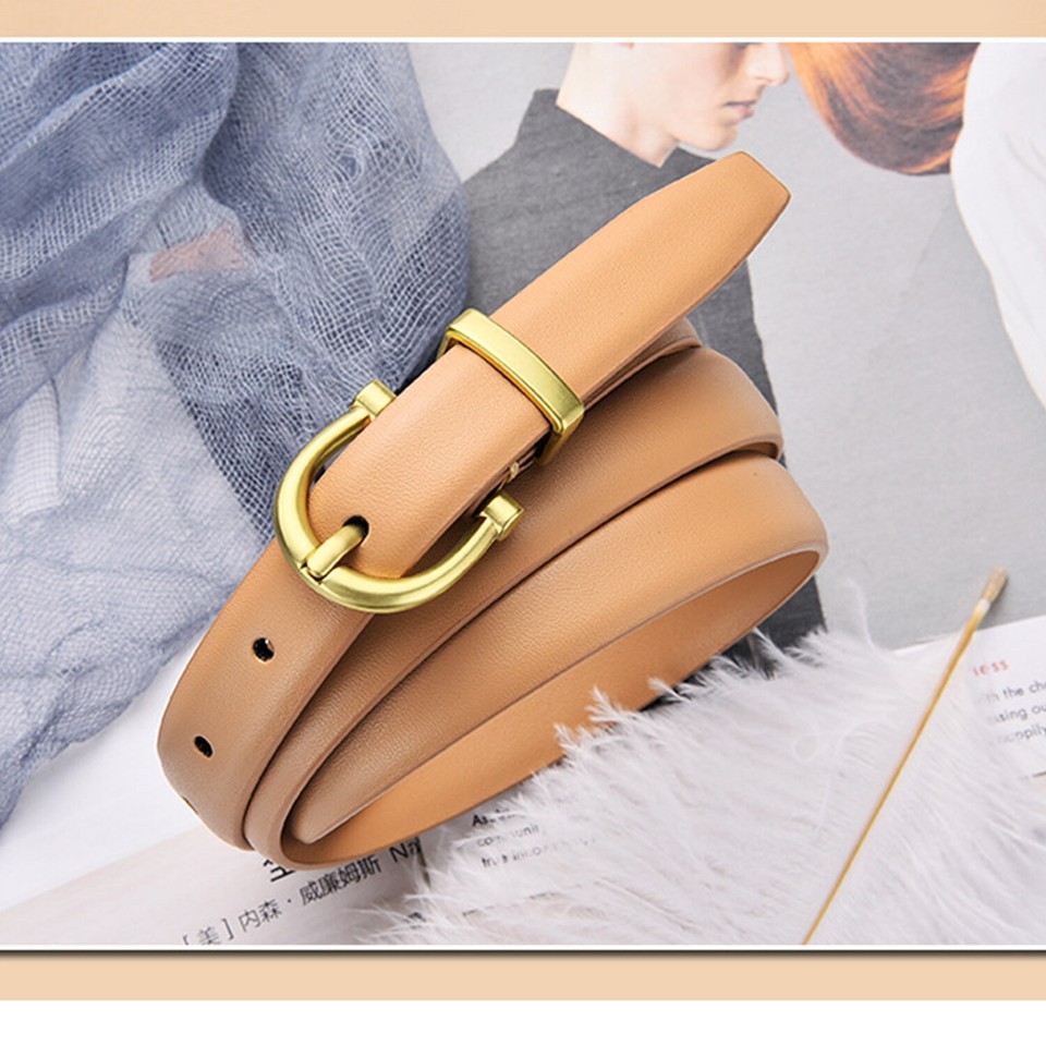 Women's Plus Size Fashion Leather Belt With Square Gold Buckle - For Jeans, Pants, Dresses