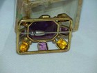 Antique Art Deco Czech Austrian Amethyst & Color Glass Brooch Pin Glass Case Box — photo 3