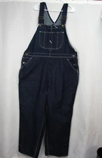 Vintage Sears Roebucks Dark Wash Blue Jean Carpenter Overalls Bibs Mens 44x30