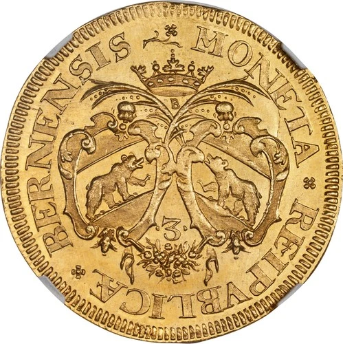 SWITZERLAND. Bern. 3 Ducats, 1684. NGC MS67. Very Rare.