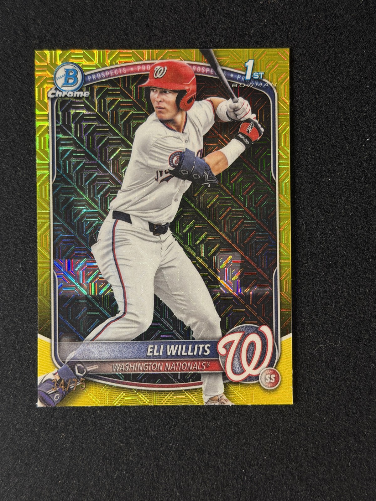 2025 Bowman Draft - Chrome Eli Willits #BDC-1 Yellow Mojo Refractor /75 (RC)