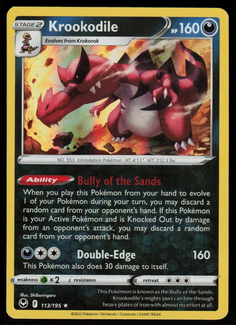Krookodile 113/195 Holo Rare Silver Tempest Pokemon Lightly Played