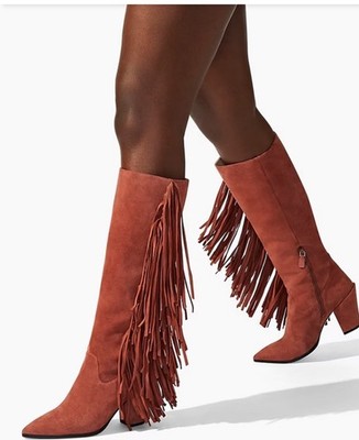 NIB Stuart Weitzman Kenley Fringe Suede Boot in Cardamom, Size 6/EU 36.5