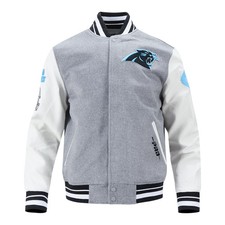 CHAQUETA UNIVERSITARIA NFL CAROLINA PANTHERS ANTIGUA INGLESA PARA HOMBRE LANA ACANALADA MEDIANA