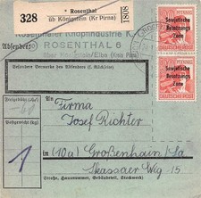 793055) SBZ Mef Nr.192 auf Paketkt. aus Rosenthal &uuml;. K&ouml;nigstein Michel&euro; 80,00&euro;