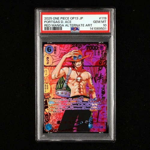 PSA 10 GEM MT 2025 One Piece JPN Portgas D. Ace OP13-119 SEC (Red Manga Alt Art)