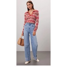 Marine Layer Red Geometric Novelty V-Neck Polo Sweater Fall 2023 Small