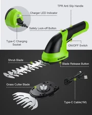 WORKPRO 2 in 1 Handheld 7.2V Electric Grass Trimmer Hedge Shears/Grass Cutter