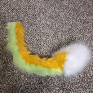 Faux Fur Pendant Tail Adult Unisex One Size Yellow Green White Cosplay Furry