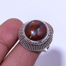 Red Tiger Eye Fine Art Oxidised 925 Sterling Silver Ring S.7 R11, Christmas Gift