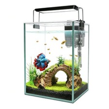Ultra White Glass Aquarium Starter Kits 1.5 Gallon Small Fish Tank, Betta Fis...