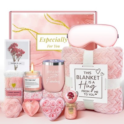 Birthday Gifts Basket for Women, Get Well Gifts, Spa Care Package with Rose 