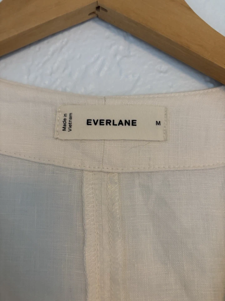 Платье женское Everlane 100% лен с запахом белое средний миди короткий рукав - Изображение 2 из 4