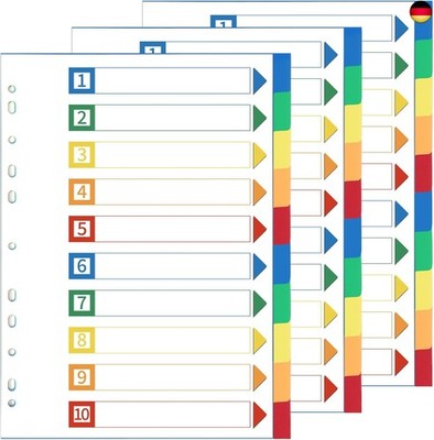 Thboxes Register für Ordner A4, 3er Set 10-Teilige Ordner Trennblätter Bunte PP 