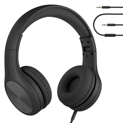 LilGadgets Connect+ Pro Wired Kids Headphones for School with Plain, Black