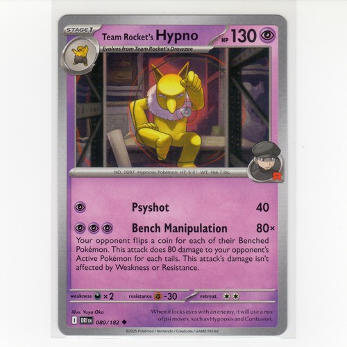Pokémon TCG Team Rocket's Hypno 080/182 SV: Destined Rivals Regular EN-NM 2025 - Picture 1 of 3
