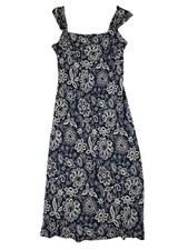 Lauren Ralph Lauren Vtg Silk Navy Blue Floral Sheath Dress Size 6 Luxury Classic
