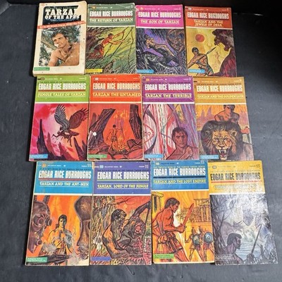 12 Vintage Edgar Rice Burroughs Tarzan Paperback Books 1960s - Adventure Fiction