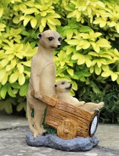Garden Ornaments Solar Powered Decor  Meerkats Wheelbarrow DS5890 - ELM RR