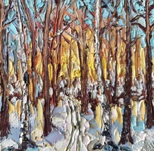 Original Oil Painting Landscape Original Art Winter Forest Sunset Artwork 6x6in