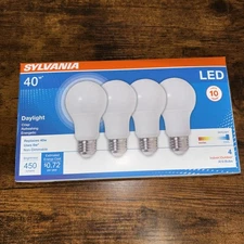 Sylvania Daylight Led Light Bulbs 4 Pack 6W A19 Energy Saving 450 Lumens