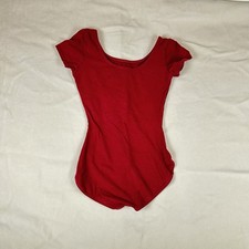 Girls Youth Red Burgundy Short Sleeve Ballet Dance Gymnastics Leotard Med Large