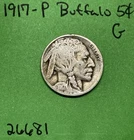 1917-P Buffalo 🦬 Indian Head Nickel 5c Cent Piece  Good