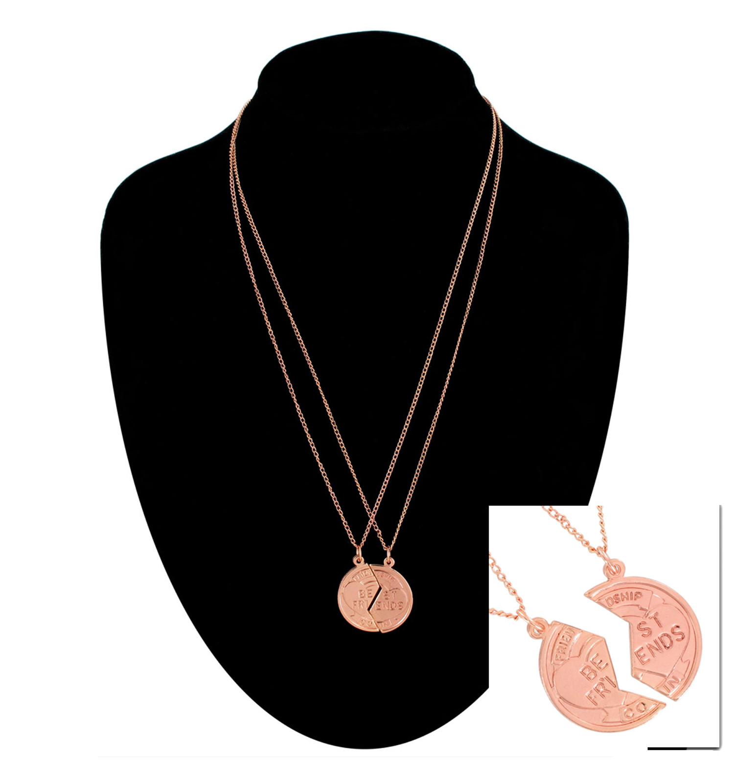 Ky & Co Rose Gold Tone Best Friends Broken Coin Pendant Necklace Set 20" USA