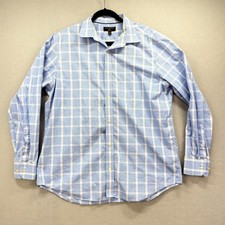 Banana Republic Dress Shirt Mens 17/17.5 Blue White Plaid Non-Iron Classic Fit