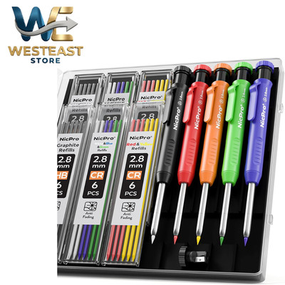 Nicpro 5 Pack Carpenter Pencil with Sharpener, Mechanical Pencils Set with 41 Re
