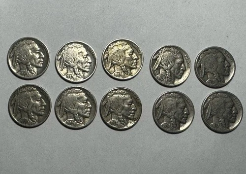Lot of 10-1937 buffalo nickels-5¢- All Have Good Details All Coins As Pictured