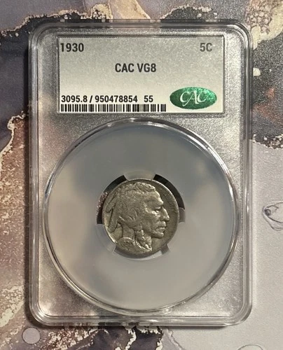 1930 Buffalo Nickel CAC VG8 | Indian Head 5¢ | Certified Slab