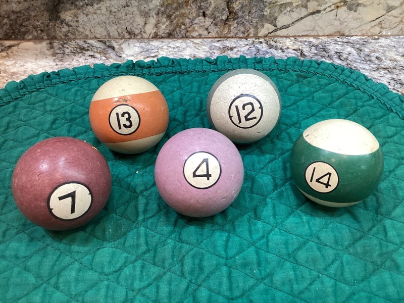 Antique Billiard Clay Pool Balls 5 for One Price! 13 12 14 7 4